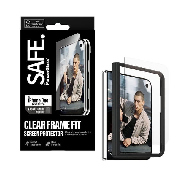PanzerGlass SAFE. by ® Front Screen Protector iPhone Duo | FRAME FIT w. EasyAligner Genomskinligt skärmskydd Apple 1 styck