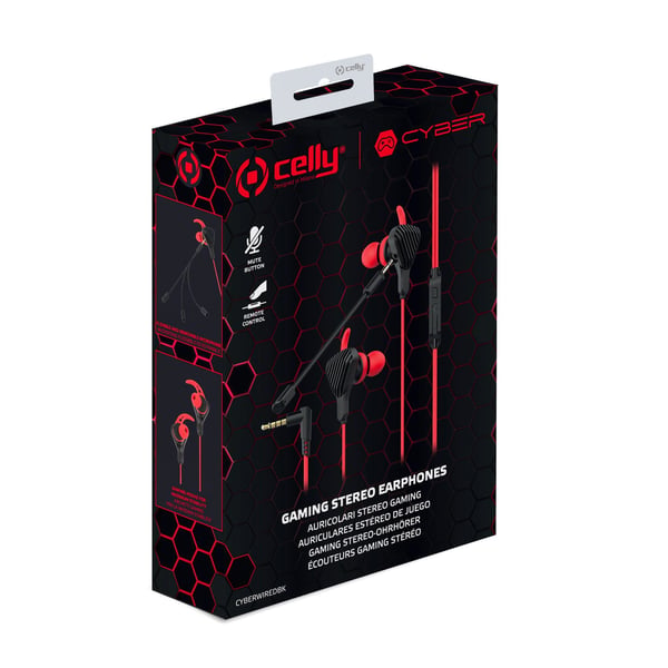 Celly CyberWired Headset Kabel I öra Spela Svart, Röd