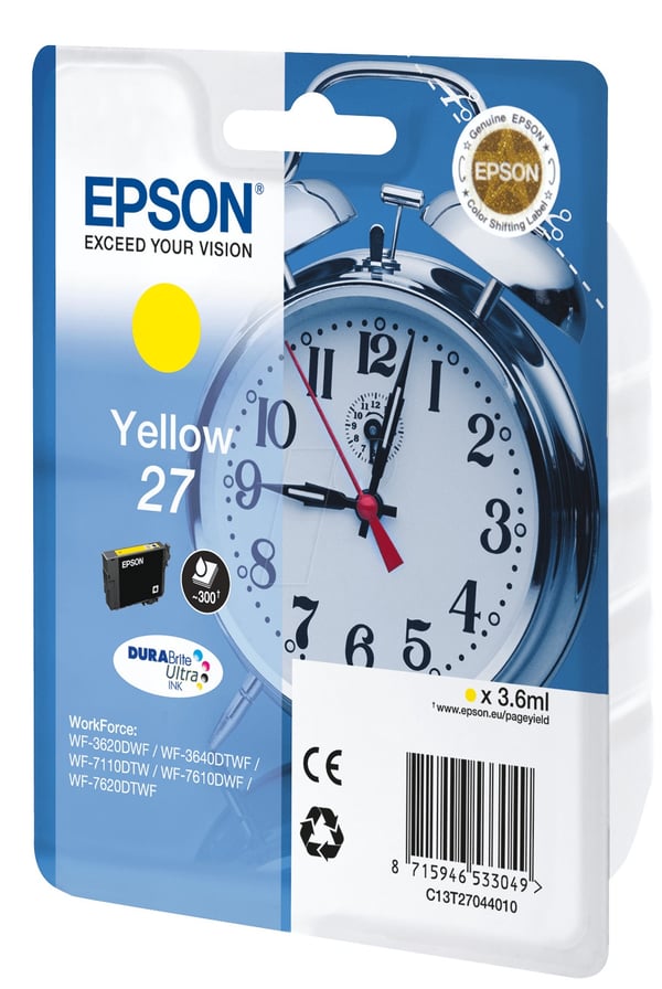 Epson Alarm clock Singlepack Yellow 27 DURABrite Ultra Ink