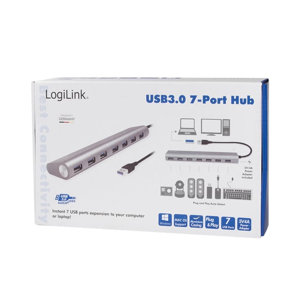 LogiLink UA0308 gränssnittshubbar USB 3.2 Gen 1 (3.1 Gen 1) Type-A 5000 Mbit/s Grå