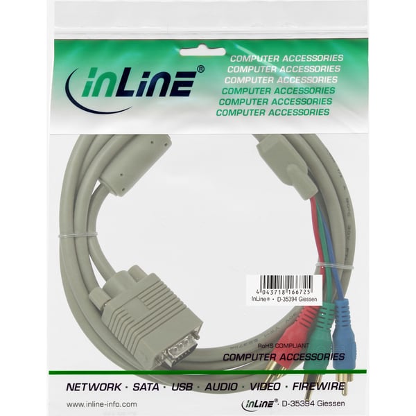 InLine 17202 VGA-kaapeli 2 m VGA (D-Sub) RCA Beige