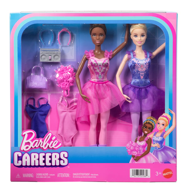 Barbie Barbie-balletsalssæt med 2 ballerinamodedukker, ekstra tilbehør til looks og dans