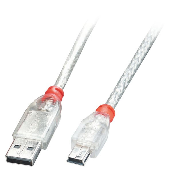 Lindy 41783 USB-kabel USB 2.0 2 m USB A Mini-USB B 0,48 Gbit/sek. Transparent