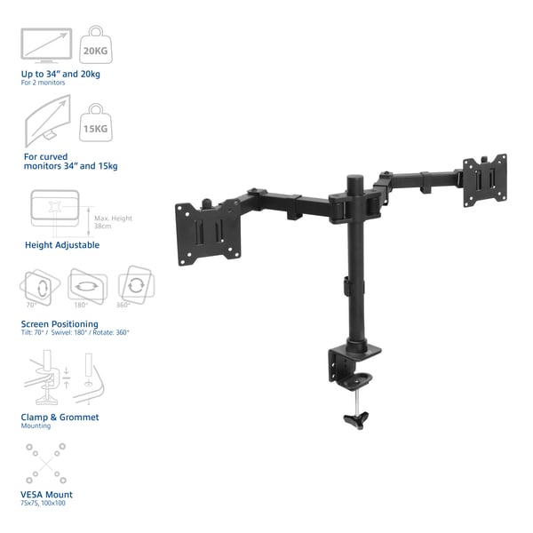 ACT AC8326 skærmbeslag og -stativer 86,4 cm (34") Skrivebord Sort