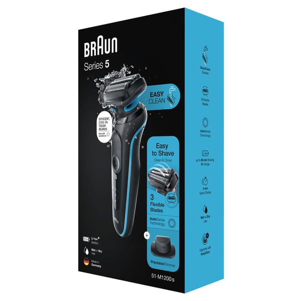 Braun Series 5 51-M1200s rakapparater för män Folierakapparat Trimmer Svart, Blå