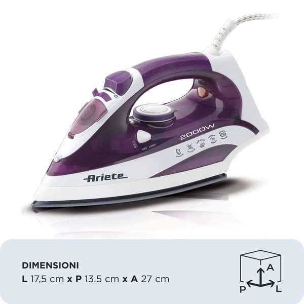 Ariete 6235/00 Tør & dampstrygejern Keramisk strygesål 2000 W Hvid, Lilla