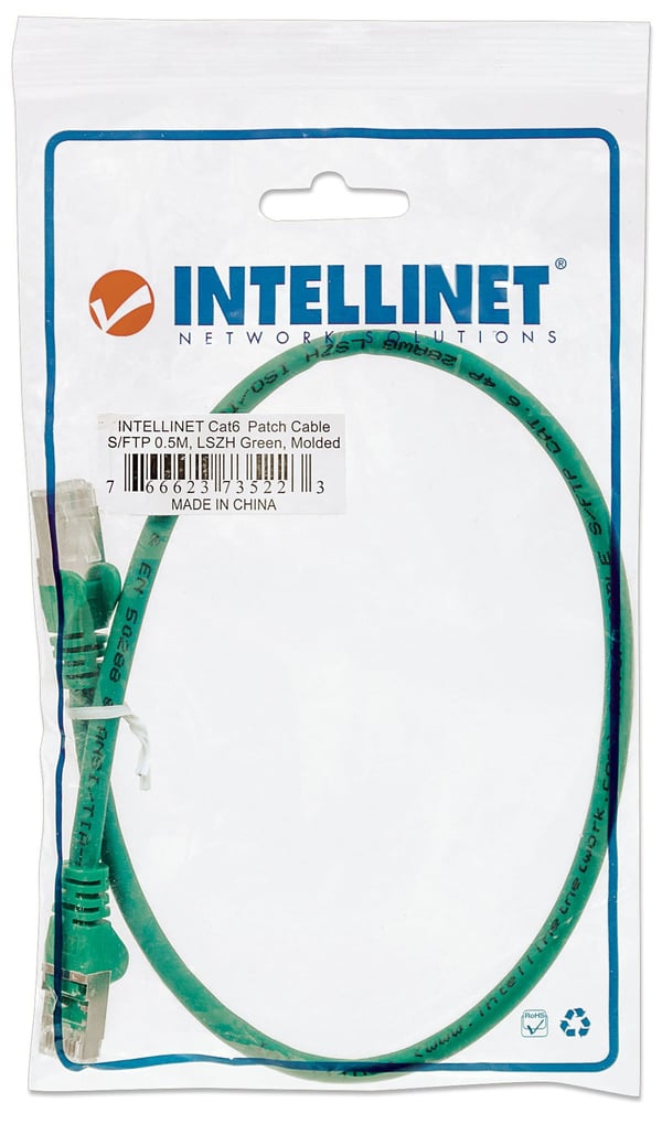 Intellinet Network Solutions-kabel RJ-45, Cat6, CU, S/FTP, 0,5 m, grön 735223