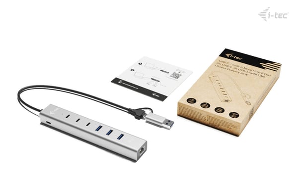 i-tec CAHUBMETAL6LANPD interface hub USB 3.2 Gen 1 (3.1 Gen 1) Type-A + Type-C 5000 Mbit/s Sølv