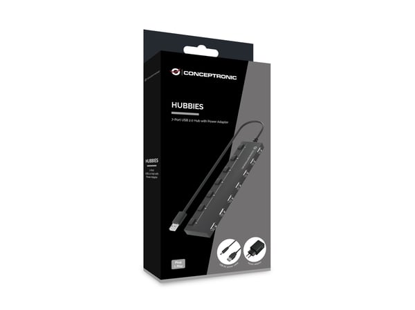 Conceptronic HUBBIES08BP interface hub USB 2.0 480 Mbit/s Sort