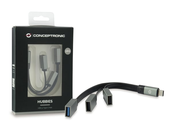 Conceptronic HUBBIES01G gränssnittshubbar USB 3.2 Gen 2 (3.1 Gen 2) Type-C 5000 Mbit/s Grå