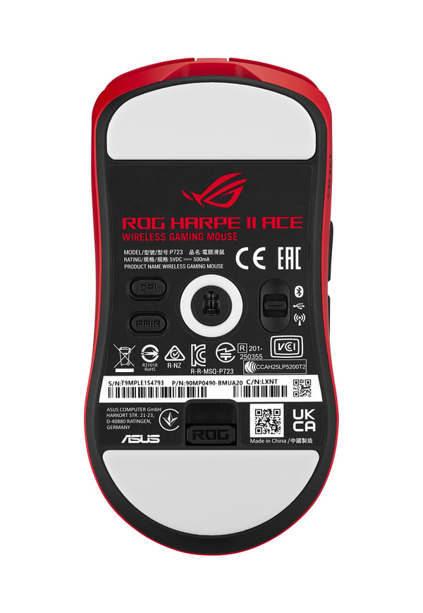 ASUS ROG Harpe II Ace RED hiiri Pelaaminen Oikeakätinen RF Wireless + Bluetooth + USB Type-A Optinen 42000 DPI