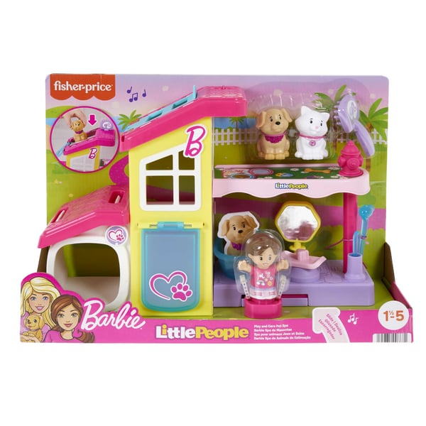 Fisher-Price Little People Barbie-lekset för barn, husdjursspa för lek och skötsel med musik, 4 delar