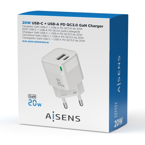 AISENS ASCH-20W2P002-W mobilladdare Universal Vit AC Snabb laddning inomhus