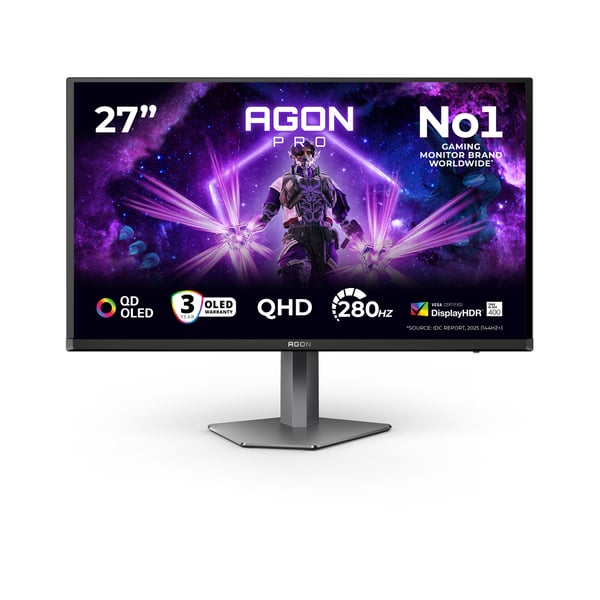 AOC AGON PRO AG276QZD2 platta pc-skärmar 67,3 cm (26.5") 2560 x 1440 pixlar Quad HD QD-OLED Svart, Grå