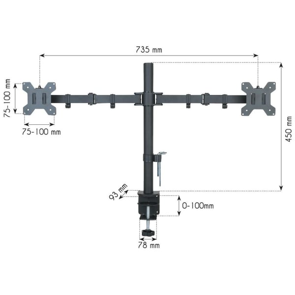 Techly ICA-LCD 382-D fäste och ställ till bildskärm 68,6 cm (27") Bord Svart