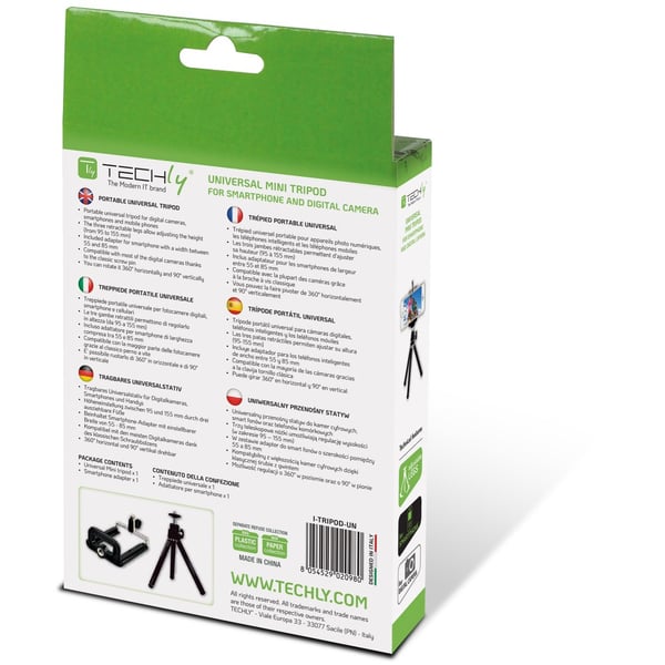 Techly I-TRIPOD-UN kolmijalka Matkapuhelin 3 jalkoja Musta