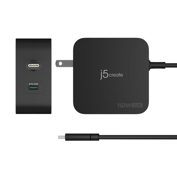 j5create 102W GaN PD USB-C 2-portars laddare med utbytbara nätkontakter