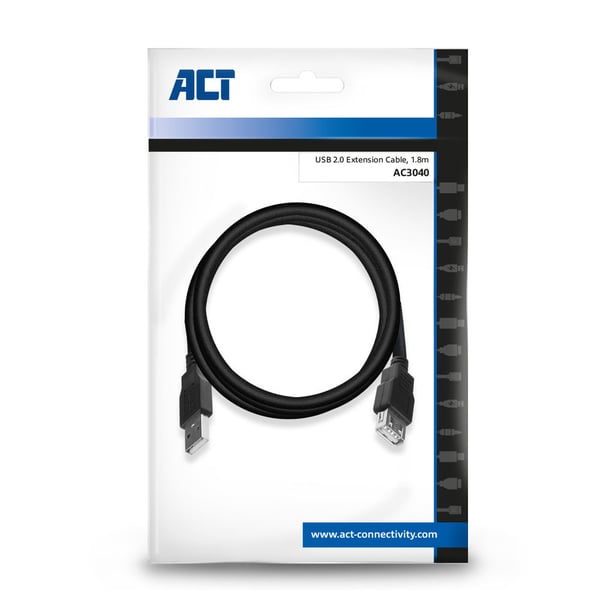 ACT AC3040 USB-kabel USB 2.0 1,8 m USB A 0,48 Gbit/sek. Sort