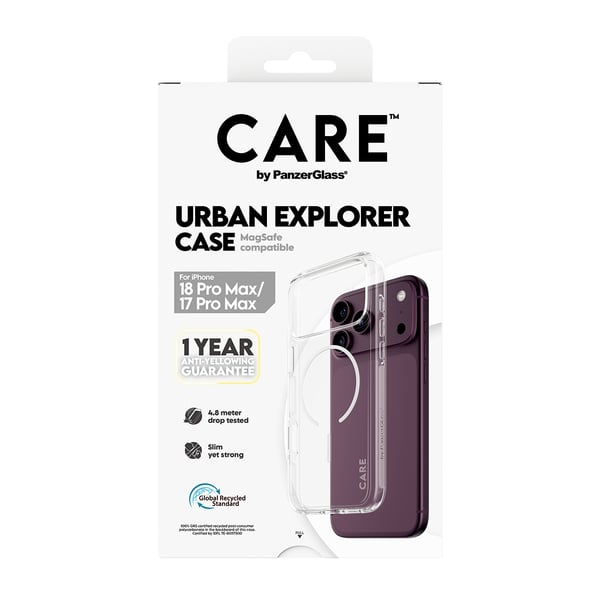 PanzerGlass CARE™ by ® Urban Explorer Case Transparent m. Hvid Magsafe iPhone 2026 Pro Max | 17 Pro Max