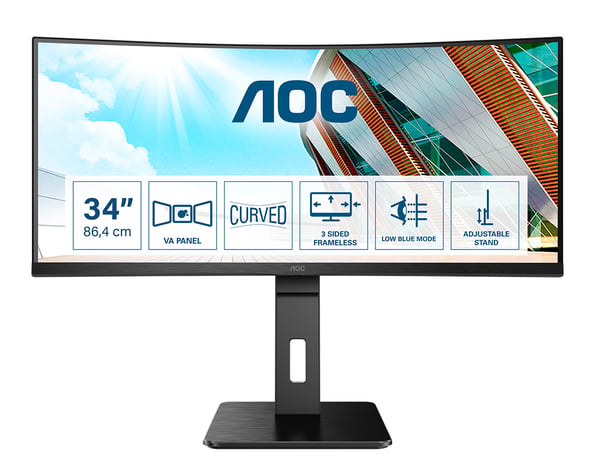 AOC P2 CU34P2A platta pc-skärmar 86,4 cm (34") 3440 x 1440 pixlar Quad HD LED Svart
