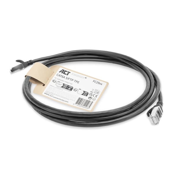 ACT FC2902 nätverkskablar Svart 2 m Cat6a S/FTP (S-STP) Rund