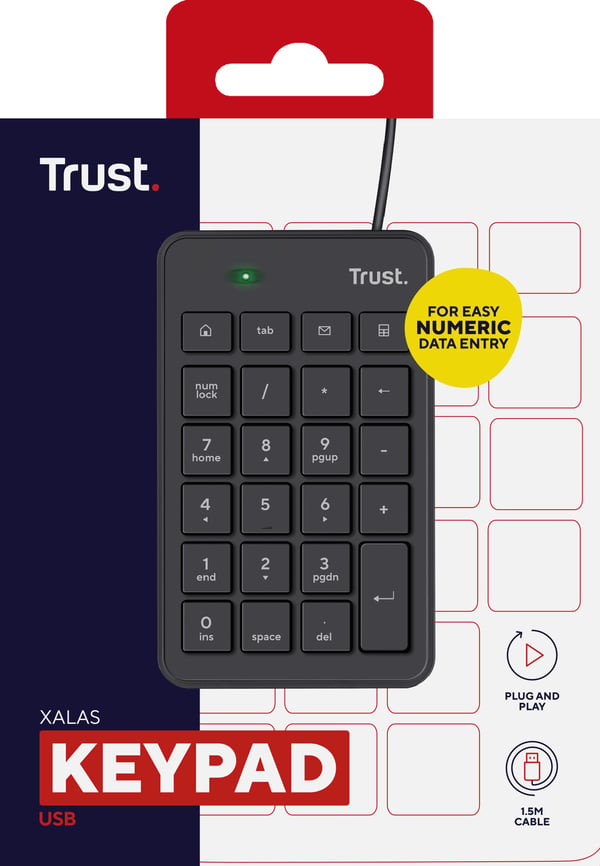 Trust 22221 numeriskt tangentbord Bärbar dator/PC USB Svart