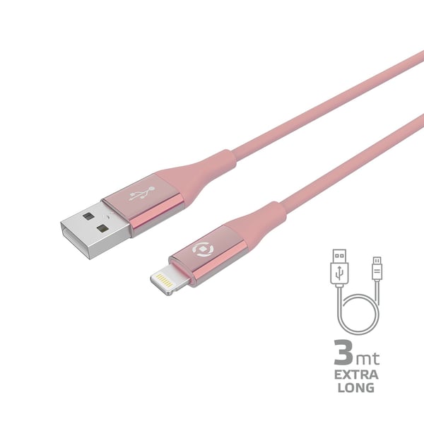 Celly USBLIGHTCOL3MPK Lightning kabel 3 m Lyserød