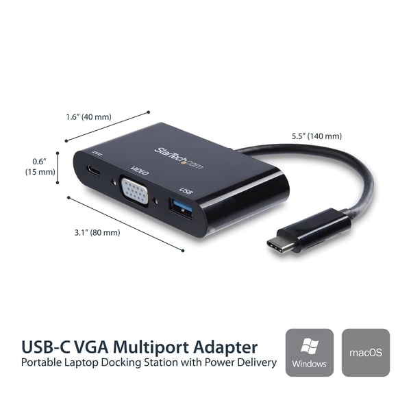 StarTech.com USB-C till VGA Multifunktionsadapter med Strömförsörjning