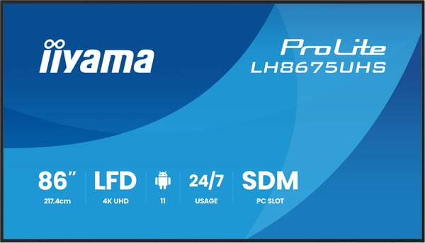 iiyama LH8675UHS-B2AG infonäyttö Digitaalinen litteä infotaulu 2,17 m (85.6") LCD Wi-Fi 500 cd/m² 4K Ultra HD Musta Sisäänrakennettu prosessori Android 11 24/7
