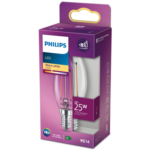 Philips Filament kertepære, klar 25 W B35 E14