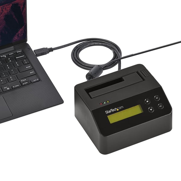StarTech.com Hårddiskraderare med ett fack, fristående HDD-/SSD-raderare, USB 3.0 till SATA II (3 Gbps), 9 raderingslägen, LCD-bildskärm, säker dockningsstation för hårddiskraderare, DB-9-skrivarport, TAA-kompatibel