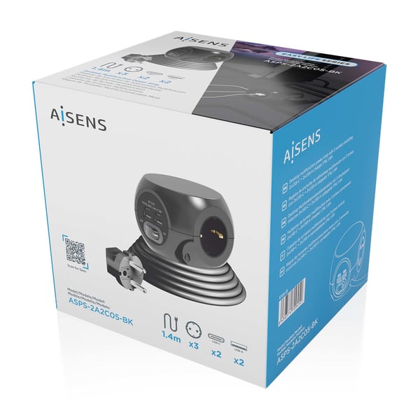 AISENS ASPS-2A2C05-BK jatkojohto 1,4 m 3 AC-pistorasia(a) Sisätila Musta