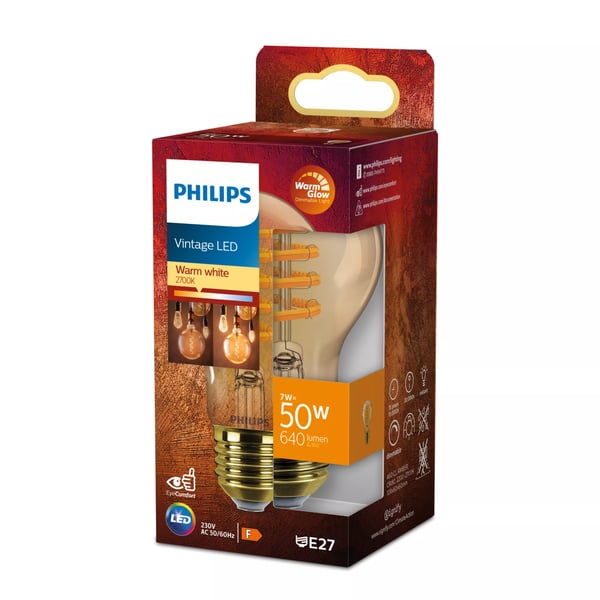 Philips Filament pære, ravfarvet 50 W A60 E27