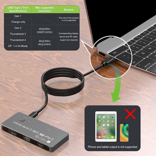Techly IDATA KVM-DPC8K KVM-switchar Grå