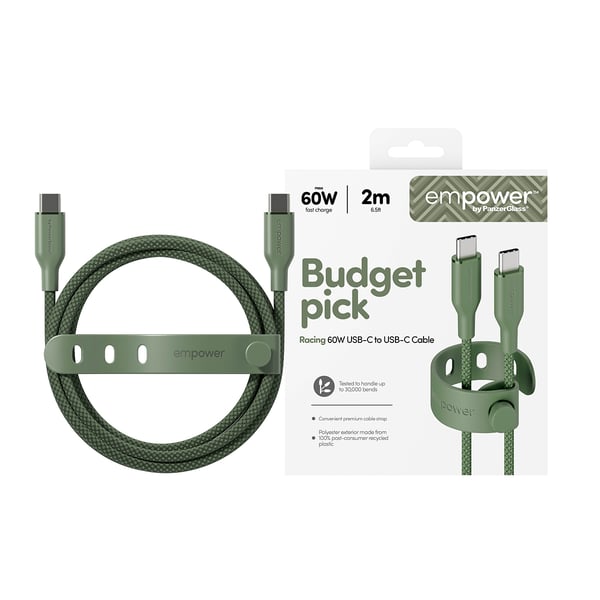 PanzerGlass empower™ by ® Racing 60W USB-C to USB-C Cable | USB 2.0 | 2M | Sage USB-kablar Grön
