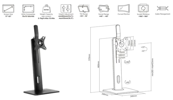 eSTUFF GLB226004 fäste och ställ till bildskärm 81,3 cm (32") Bord Svart