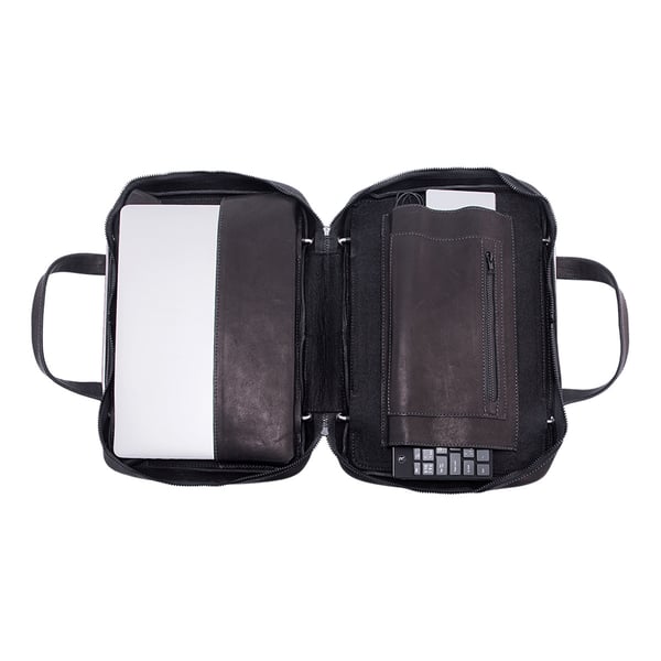 R-Go Tools R-Go Viva-laptoptaske, fuldkornet læder, ergonomisk med integreret laptopstativ, socialt produkt, til 15,6 tommer, sort
