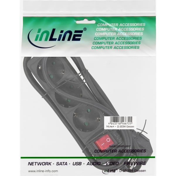 InLine 16433S stikdåse 3 m 3 AC stikkontakt(er) Sort
