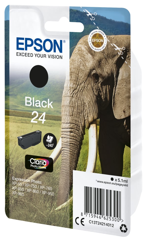 Epson Elephant 24 Norsu Claria Photo HD, yksittäispakkaus, musta muste