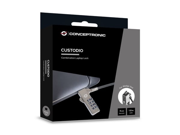 Conceptronic CUSTODIO01BW kaapelilukko Musta 1,8 m