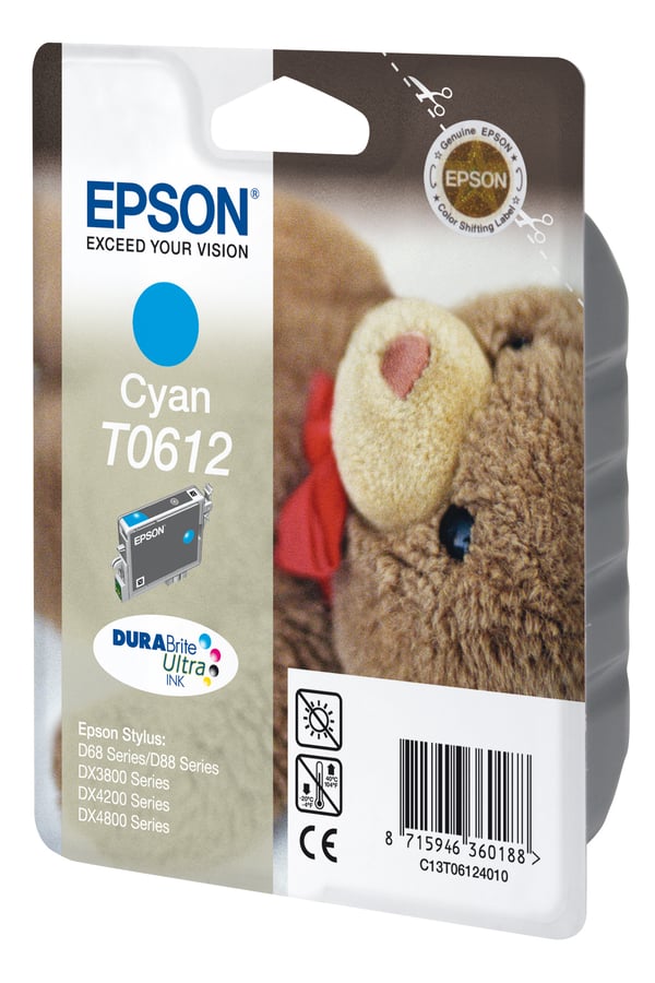 Epson Teddybear Yksittäispakkaus, syaani T0612 DURABrite Ultra -muste