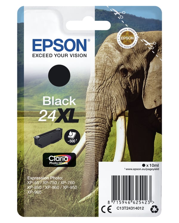 Epson Elephant 24XL Elefant, Claria Photo HD-bläck, Single‚ svart