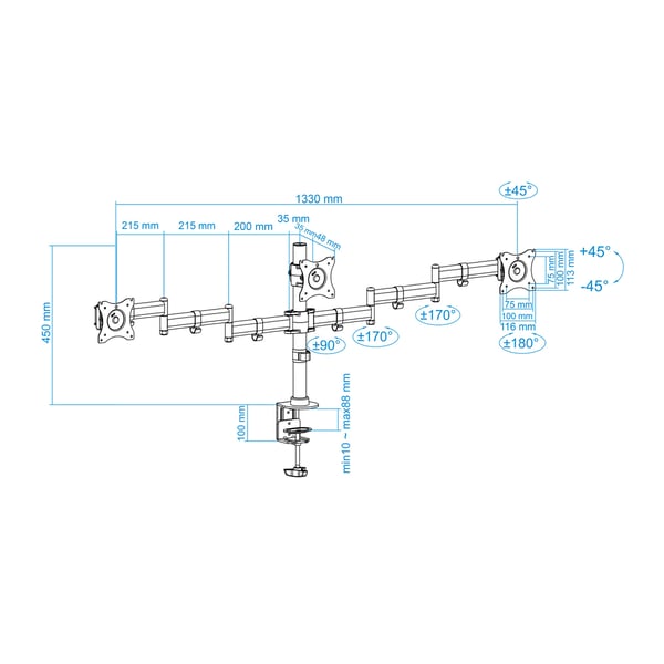 TooQ DB1327TN-B fäste och ställ till bildskärm 68,6 cm (27") Bord Svart