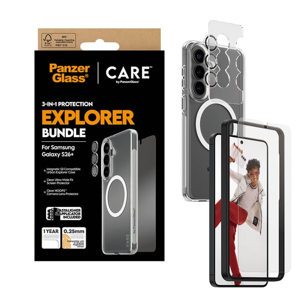 PanzerGlass ® | CARE™ by ® 3-in-1 Bundle Samsung Galaxy S26+ Genomskinligt skärmskydd 1 styck