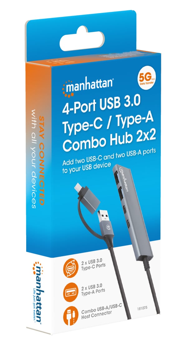 Manhattan 181075 interface hub USB 3.2 Gen 1 (3.1 Gen 1) Type-A + Type-C 5000 Mbit/s Grå
