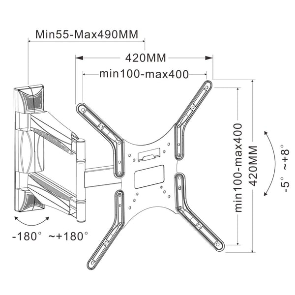 Techly ICA-PLB 271M tv-fäste 132,1 cm (52") Svart