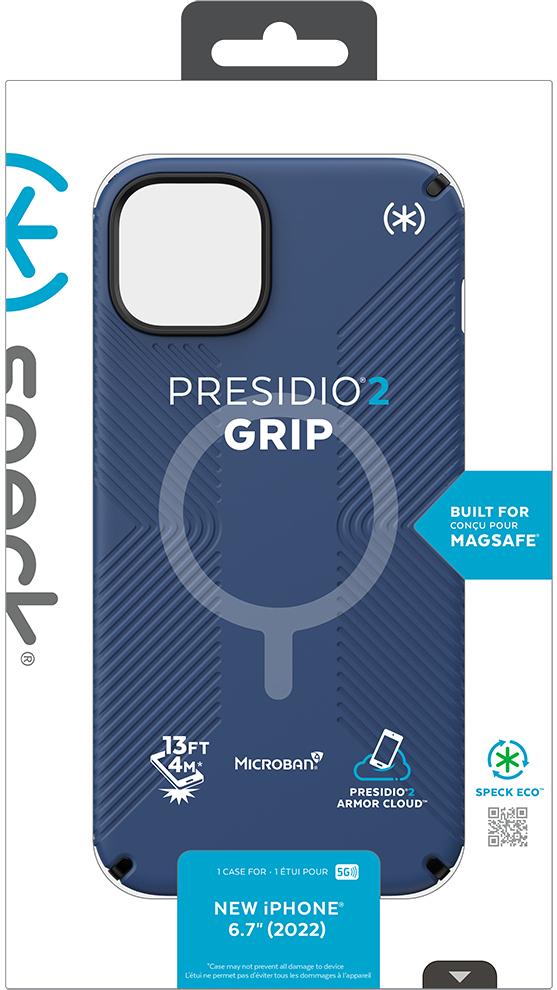 Speck Presidio2 Grip MagSafe - Anti-slip cover til iPhone 14 Plus (Coastal Blue/Black/White)