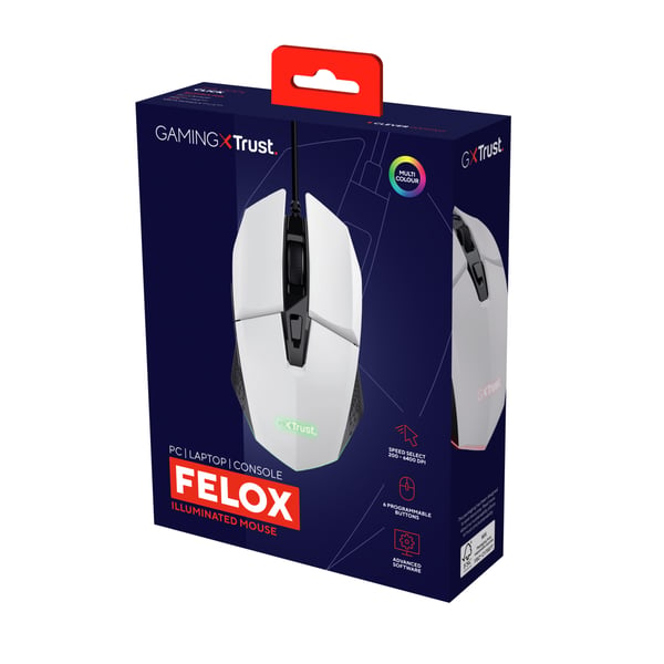 Trust GXT 109W Felox mus Spil Højre hånd USB Type-A Optisk 6400 dpi