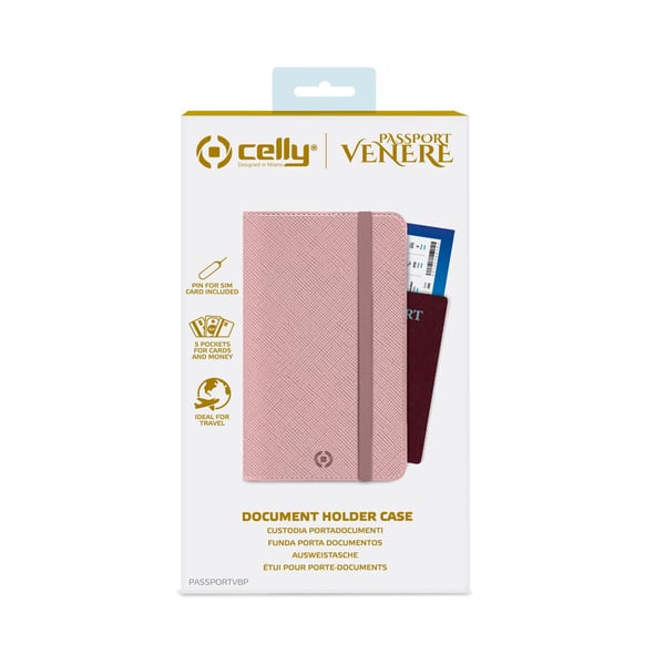 Celly Venere Passport Vikfodral Rosa Konstläder