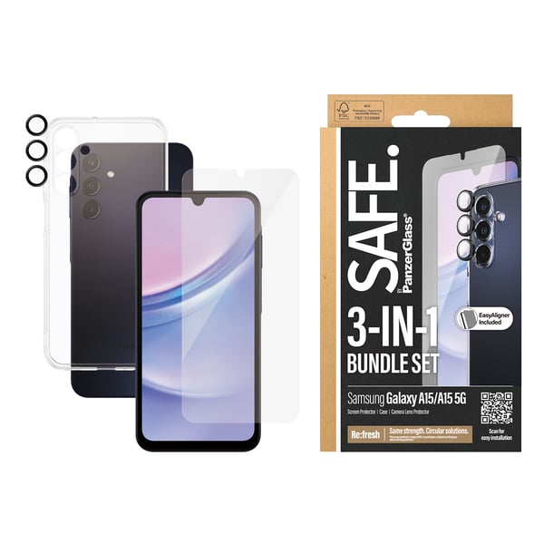 PanzerGlass SAFE. by ® 3-i-1 Pakke Samsung Galaxy A15 | A15 5G